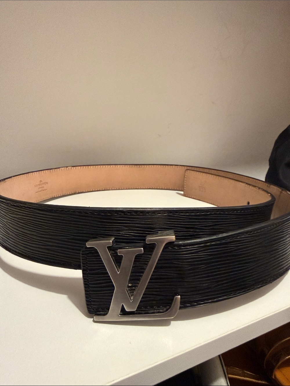 Louis Vuitton Black Epi Leather LV Initiales Buckle Belt